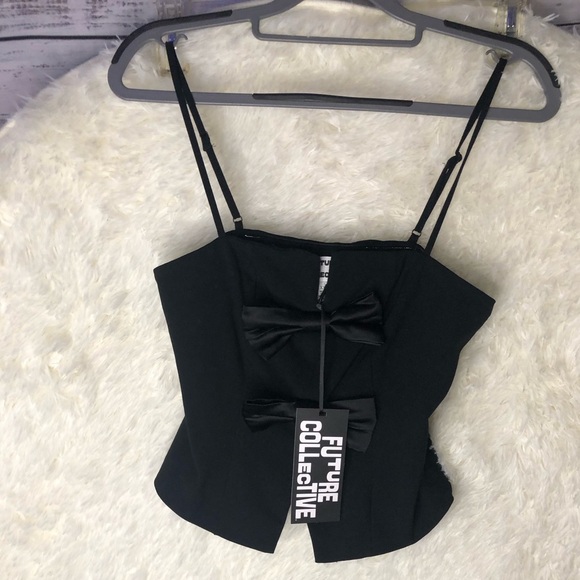 Future Collective Black Bow Crop Top XXS NWT - Picture 2 of 15
